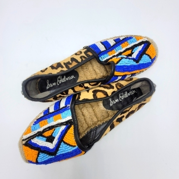 Sam Edelman Lida Espadrilles Beaded Pony Hair Skimmer Leopard Flat Size 7.5 - Picture 11 of 16